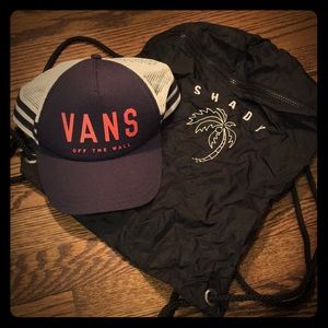 Vans hat and string backpack